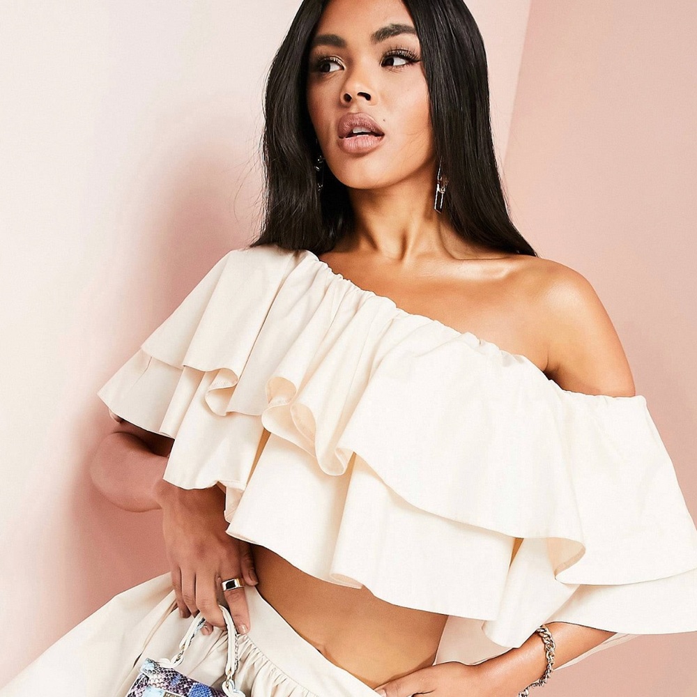 ASOS Luxe Asymmetrical Ruffle Crop Top